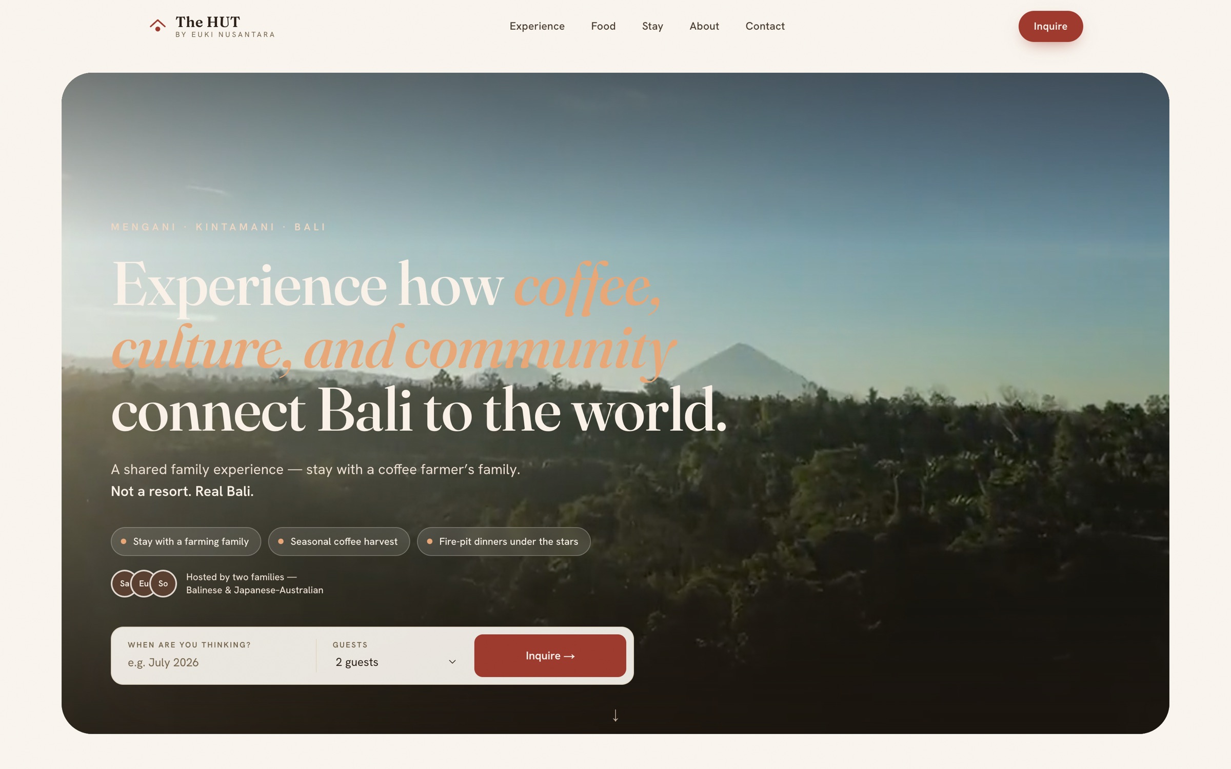 The HUT by Euki Nusantara — Bali coffee-farm family-stay hero